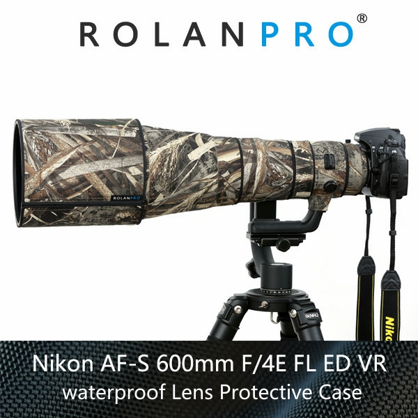 ROLANPRO 렌즈 위장 코트 레인 커버 니콘 AF-S 600mm F/4E FL ED VR 렌즈 보호 케이스 나일론 방수 렌즈 코트